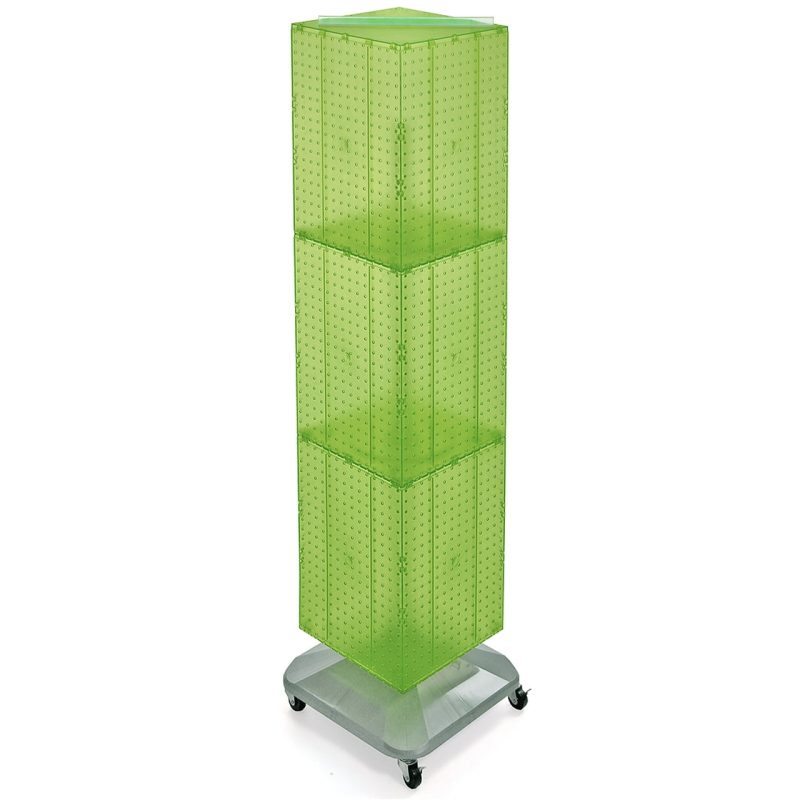 Azar Displays 701465-GRE Green Four-Sided Pegboard Tower Floor Display on Revolving Wheeled Base. Spinner Rack Stand. Panel Size: 14"W x 60"H