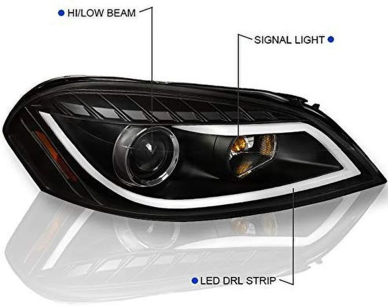 DRL LED Light Bar Strip Projector Headlight Head Lamp Replacement in Black Housing Clear Lens Made For And Compatible With 2006 - 2013 Chevy Chevrolet Impala 06 07 08 09 10 11 12 13 - Image 3