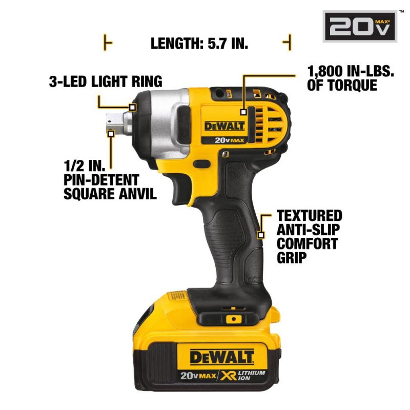 20 V MAX Lithium Ion 1/2 In. Impact Wrench Kit with Detent Pin - Image 3