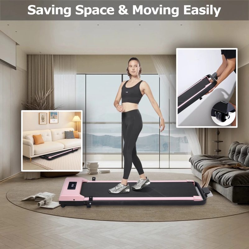 BITOUSHI Treadmill Under Desk Walking Pad 2 in 1, 3.0HP Portable Small Treadmill for Office & Home, Ultra Quiet & Installation-Free with Remote Control, LED Display, 220 Lb Capacity - Pink - Image 3