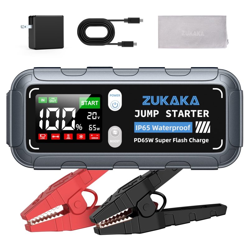 ZUKAKA Car Jump Starter 6000A Peak 12V Auto Portable Car Jump Starter Battery Pack with Smart Jumper Cables,IP65 Waterproof with LED Light(Up to All Gas and 12L Diesel Engine)