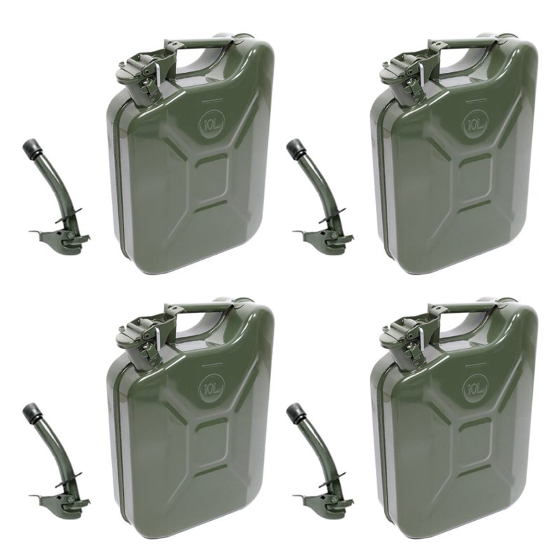 MoreChioce 10L Green Metal Jerry Can Store Container with Fixed Spout for Petrol Oil Water Alcohol