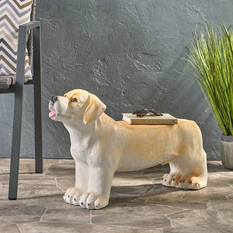 Hargis Outdoor Labrador Dog Garden Bench, Light Brown - Image 2