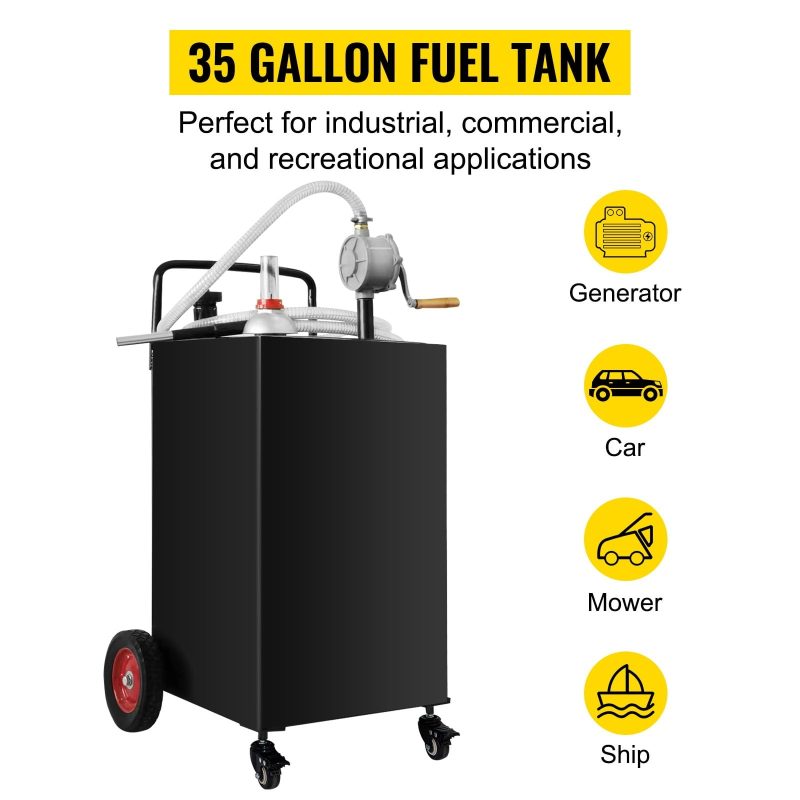 BENTISM Fuel Caddy Fuel Storage Tank 35 Gallon 4 Wheels with Manuel Pump, Black - Image 2