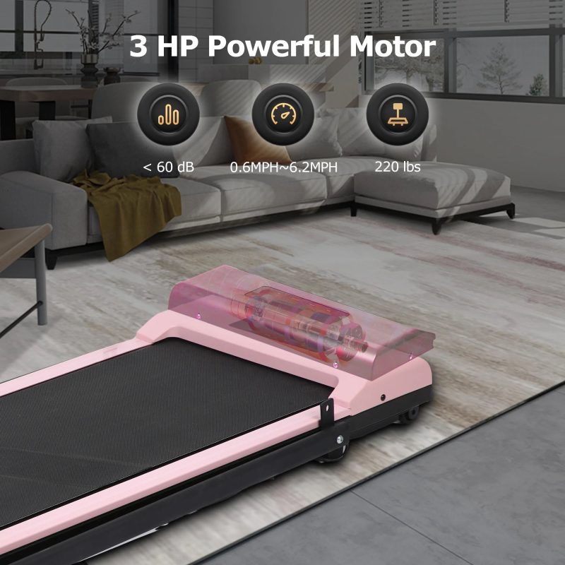 BITOUSHI Treadmill Under Desk Walking Pad 2 in 1, 3.0HP Portable Small Treadmill for Office & Home, Ultra Quiet & Installation-Free with Remote Control, LED Display, 220 Lb Capacity - Pink - Image 4