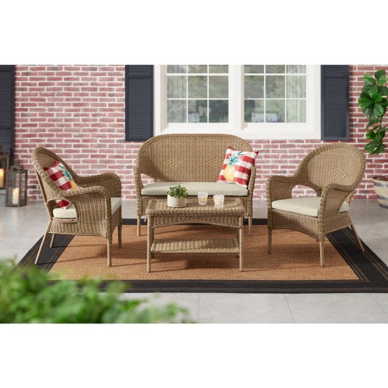 Hampton Bay Rosemont Light Brown Steel Wicker Stackable Outdoor Patio Lounge Chair with Putty Tan Cushion 65-91-1BR-996 - Image 3