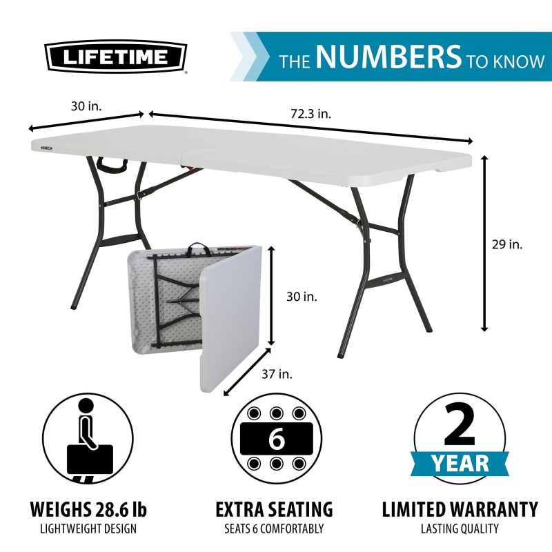 Lifetime 6 ft. Rectangle Commercial Fold-In-Half Table - White - Image 2