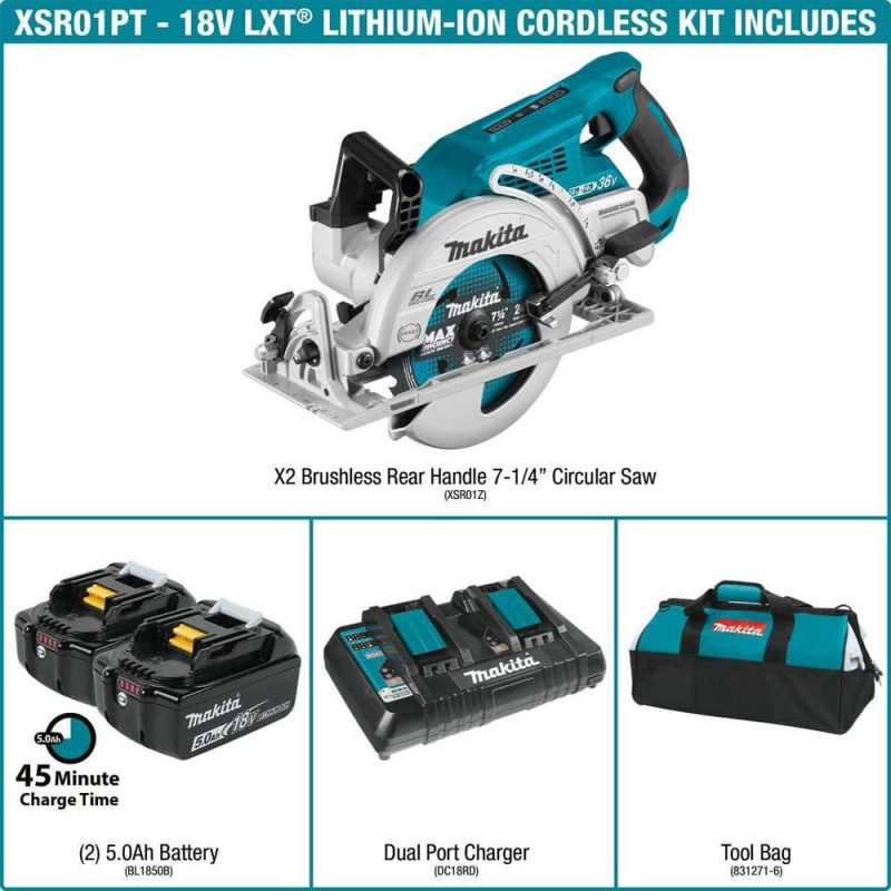 18V X2 LXT 5.0Ah Lithium-Ion (36V) Brushless Cordless Rear Handle 7-1/4 in. Circular Saw Kit XSR01PT - Image 2