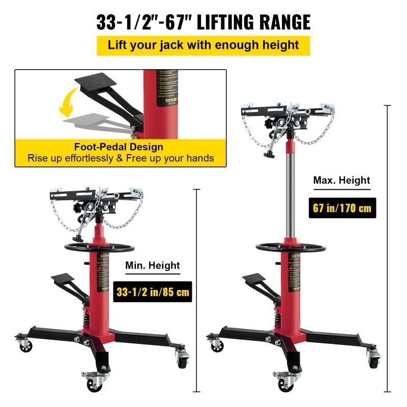 VEVOR Transmission Jack 1100 lbs 2-Stage Hydraulic High Lift Vertical Telescopic,Red - Image 3