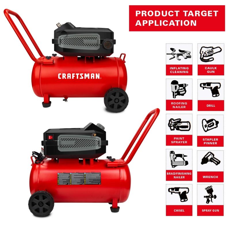 CRAFTSMAN HARD Air Compressor, 10 Gallon 1.8 HP 175 PSI, 4.0CFM@90PSI, Oil Free and Maintenance Free, Portable with Large Wheels, CMXECXA0201041 - Image 4