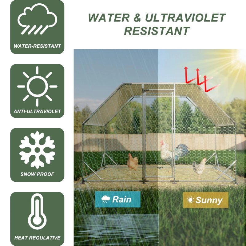 Large Chicken Coop for 6-8 Chickens, Seizeen Walk-in Chicken Run with Waterproof, Galvanized Wire Poultry Hen Dog House Rabbits Hutch Duck Cage, 10FT - Image 4