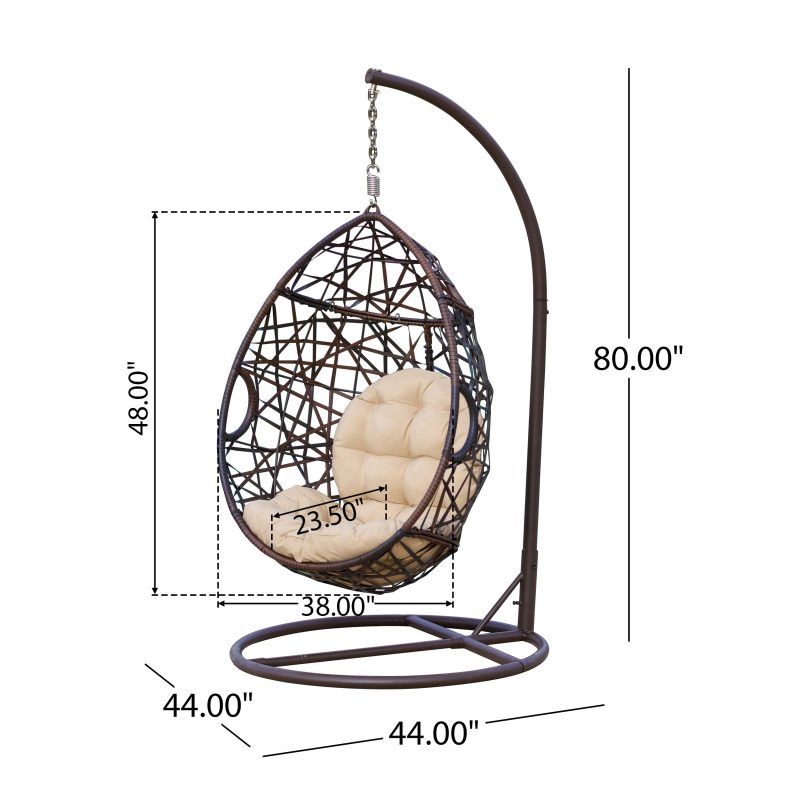 Berkley Outdoor Brown Wicker Hanging Teardrop / Egg Chair - Image 6