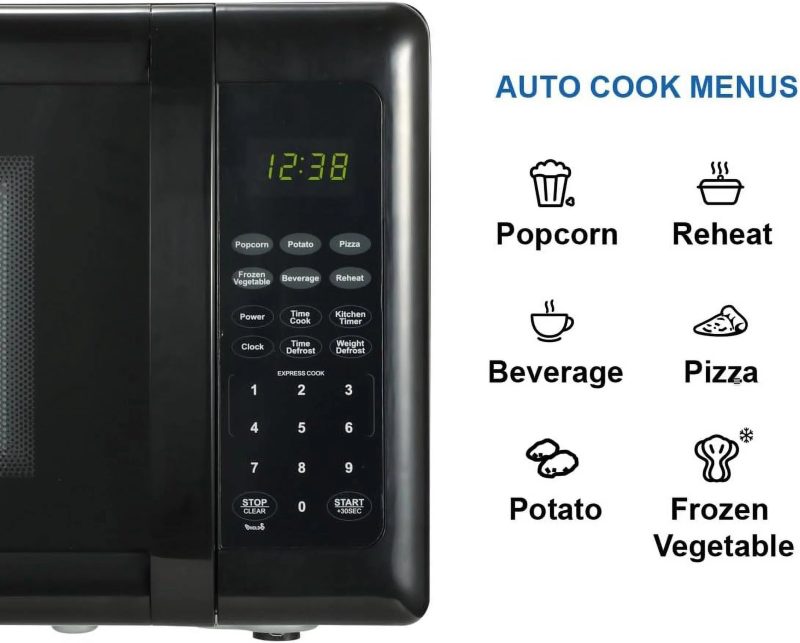 Compact Countertop Microwave Oven with Touch Control, LED Display, 700W, 10 Power Levels, 6 Auto Menus, Glass Turntable and Child Safe Lock, 0.7 Cu., Ft. Black - Image 6