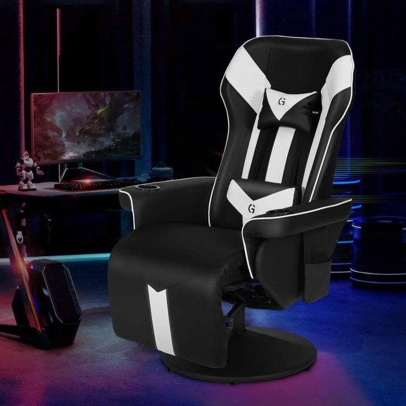 King Throne Ergonomic Gaming Chair, High Back Video Racing Chair, Swivel Recliner Chair with Footrest, Adjustable Backrest, Headrest, Lumbar Support, Cupholders, Black White - Image 2