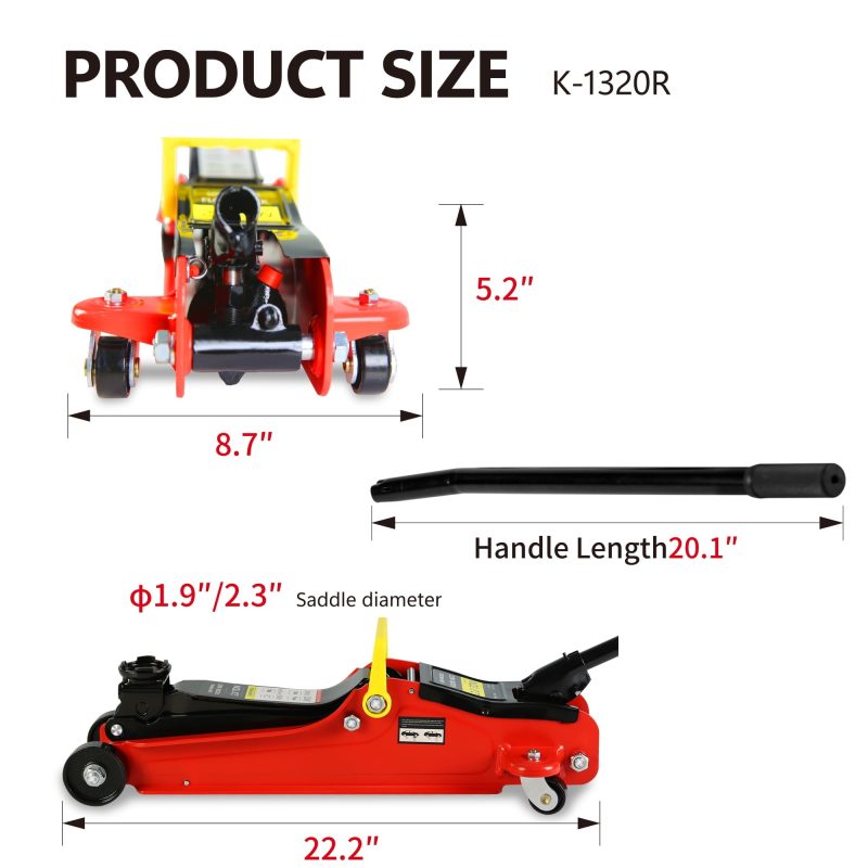 Low Profile Car Jack Lift, Seizeen 2 Ton(4000LBS) Heavy-Duty Floor Jack with Hydraulic Lift Pump, 3.3"-15.2" Quick Lift Jack with Carry Bag, Red - Image 5