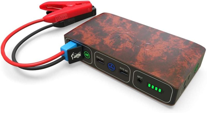 HALO Bolt 58830 mWh Portable Phone Laptop Charger Car Jump Starter with AC Outlet and Car Charger - Wood Grain