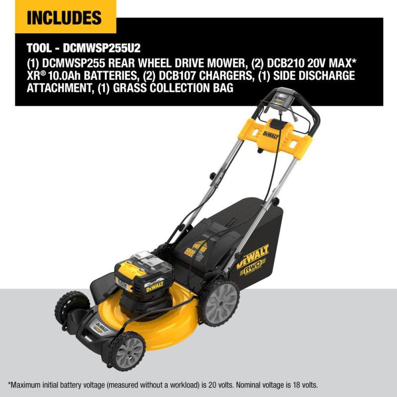 DW 2X20V MAX XR Lawn Mower Brushless Cordless 21 1/2" Rear Wheel Drive Self Propelled Kit DCMWSP255U2 from DW - Image 12