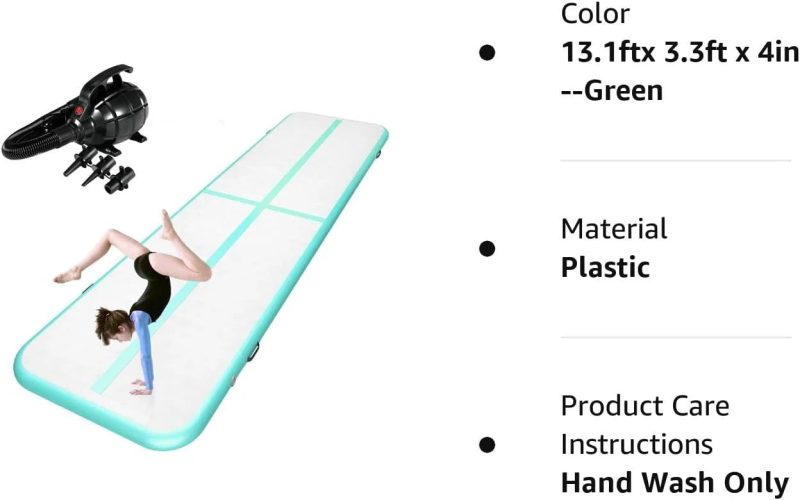 Inflatable Gymnastics Mat Tumble Track Air Tumbling Mat Floating Water Mat 10FT/13FT/16FT 4 inches Thickness for Home Use Tumbling, Training, Cheerleading,Yoga,Water Lake with Electric Air Pump - Image 6