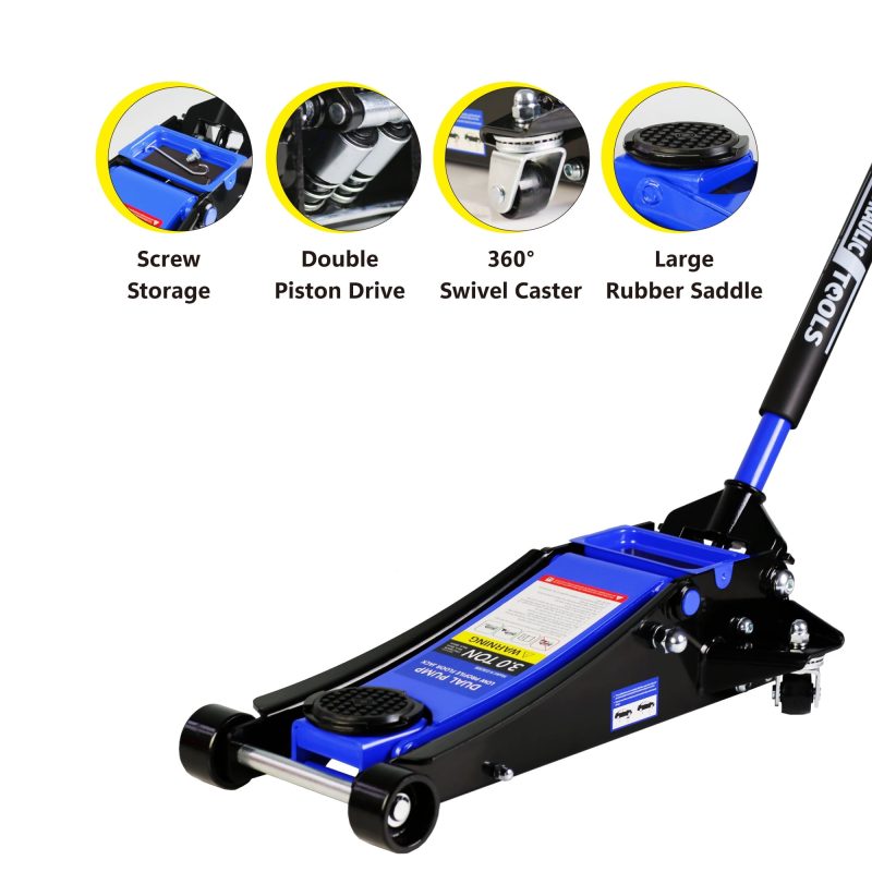 MMTX 3t Low Profile Jack, Blue and Black, Ultra Low Floor Jack with Dual Pistons Quick Lift Pump, Car Jack Hydraulic AutoLifts for Home Garage, Truck Jack Hydraulic - Image 6