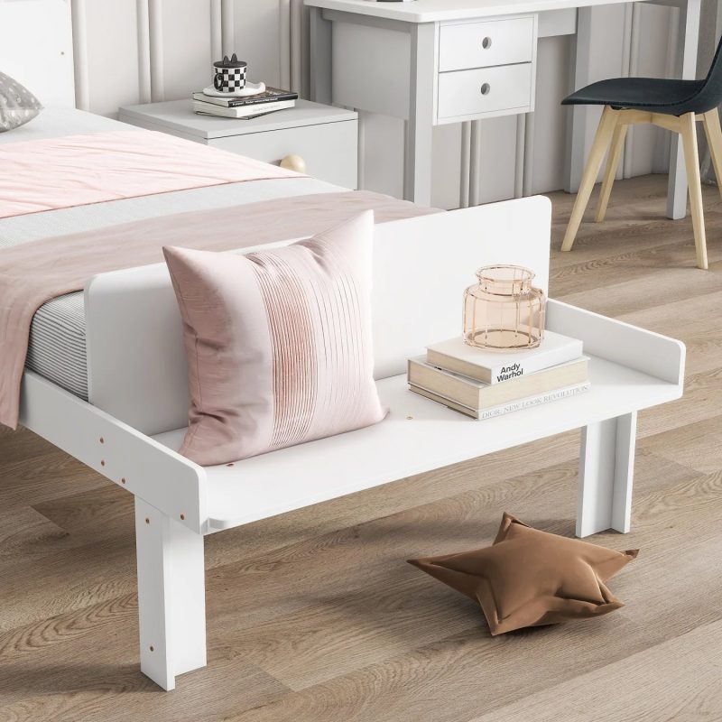 Create a chic and cozy bedroom look with this stylish and elegant white twin bed featuring a footboard bench for added comfort - perfect for enhancing the style and comfort of your bedroo - Image 5