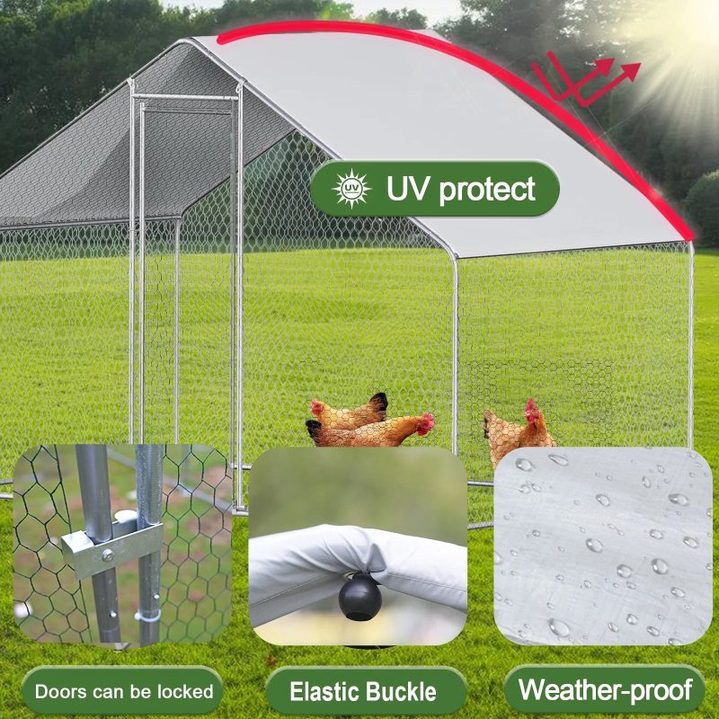 Caulitar 10ft x 10ft Large Metal Chicken House/Pen for 6/10 Chickens Poultry Cage with Waterproof Cover for Rabbits Duck Walk-in Chicken Run for Yard Outdoor - Image 6