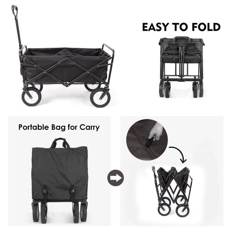 Black Folding Wagon Cart, Outdoor Portable Utility Wagon, Outdoor Garden Cart Foldable Wagon for Sports, Shopping, Camping - Image 3