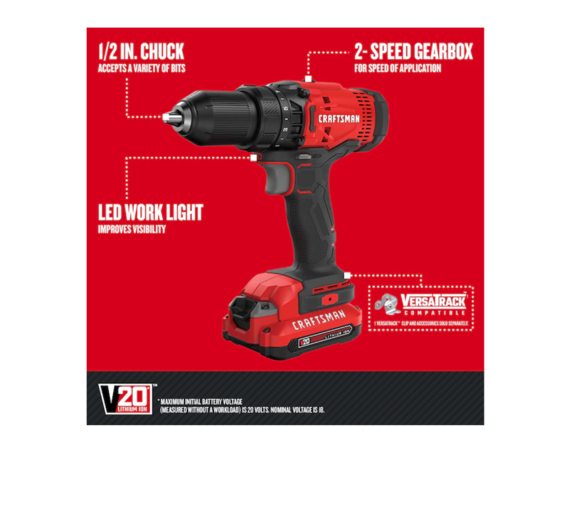 CRAFTSMAN CMCK200C2 V20 2-Tool 20-Volt Max Power Tool Combo Kit with Soft Case (2-Batteries Included and Charger Included) - Image 12