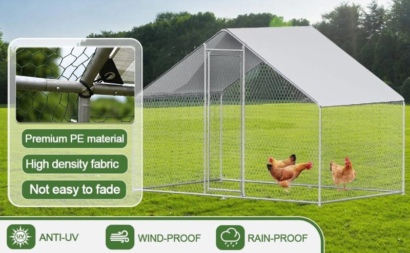 Caulitar 10ft x 10ft Large Metal Chicken House/Pen for 6/10 Chickens Poultry Cage with Waterproof Cover for Rabbits Duck Walk-in Chicken Run for Yard Outdoor - Image 4