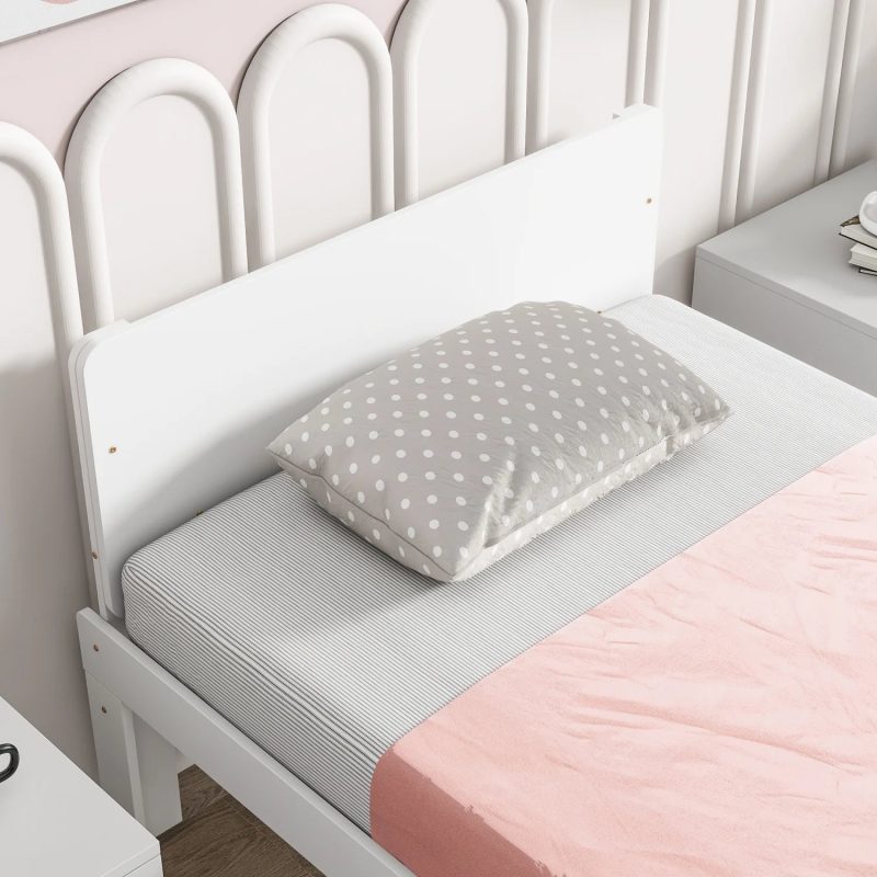 Create a chic and cozy bedroom look with this stylish and elegant white twin bed featuring a footboard bench for added comfort - perfect for enhancing the style and comfort of your bedroo - Image 4