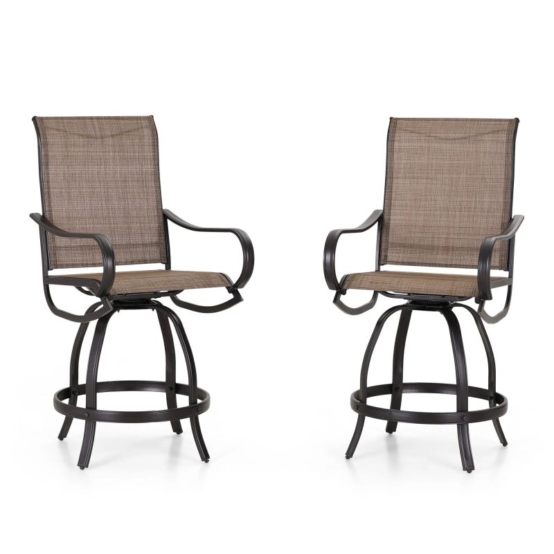 Sophia & William 2 Piece Outdoor Swivel Bar Height Stools Patio Textilene Chairs - Image 2