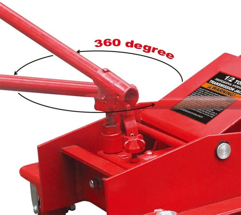 HPDAVV 1/2 Ton (1,000 lb) Capacity Hydraulic Roll-Under Transmission Service/Floor Jack, Red - Image 3