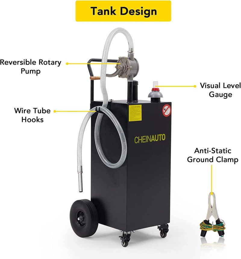 35 Gallon Portable Gas Caddy Fuel Storage Tank Gasoline Diesel Fuel with 2 Wheels for Car, Lawnmower, ATV, Boat, Motorcycle - Image 4