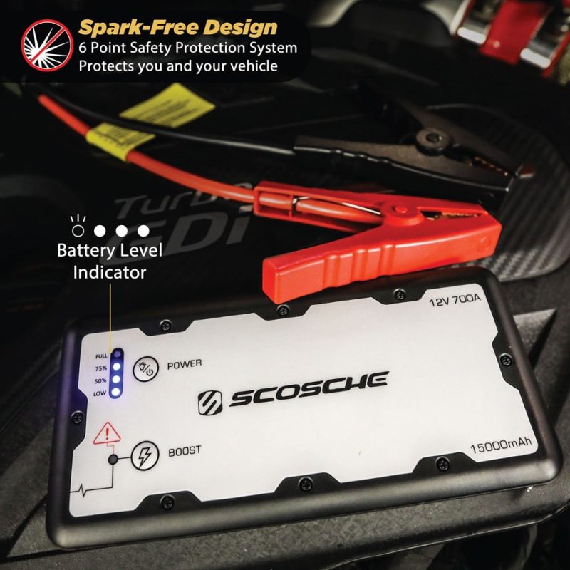 Scosche PBJ700-1 PowerUp 700 Portable Car Jump Starter with 15,000 mah 700A Portable Battery, Dual USB Ports and Built-in LED Flashlight - Image 6