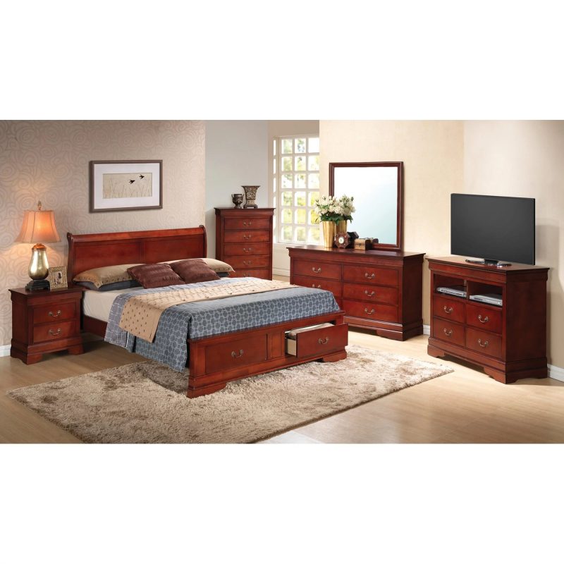 Passion Furniture PF-G3100D-FSB2 Louis Philippe Storage Sleigh Bed with 2 Drawers, Cherry - Full - Image 3