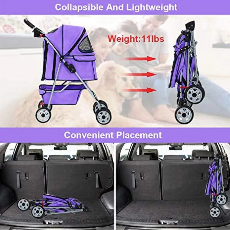 BestPet, Cat Carrier Stroller, 4 Wheels, Purple - Image 6