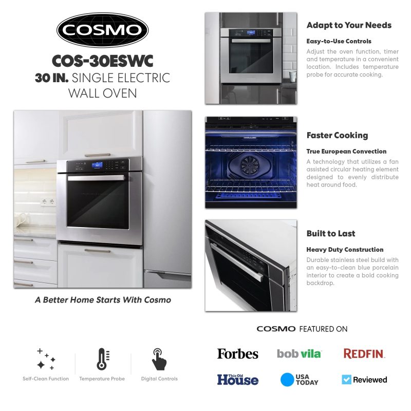 30 in. 5 cu. ft. Single Electric Wall Oven with True European Convection and Self Cleaning in Stainless Steel - Image 3