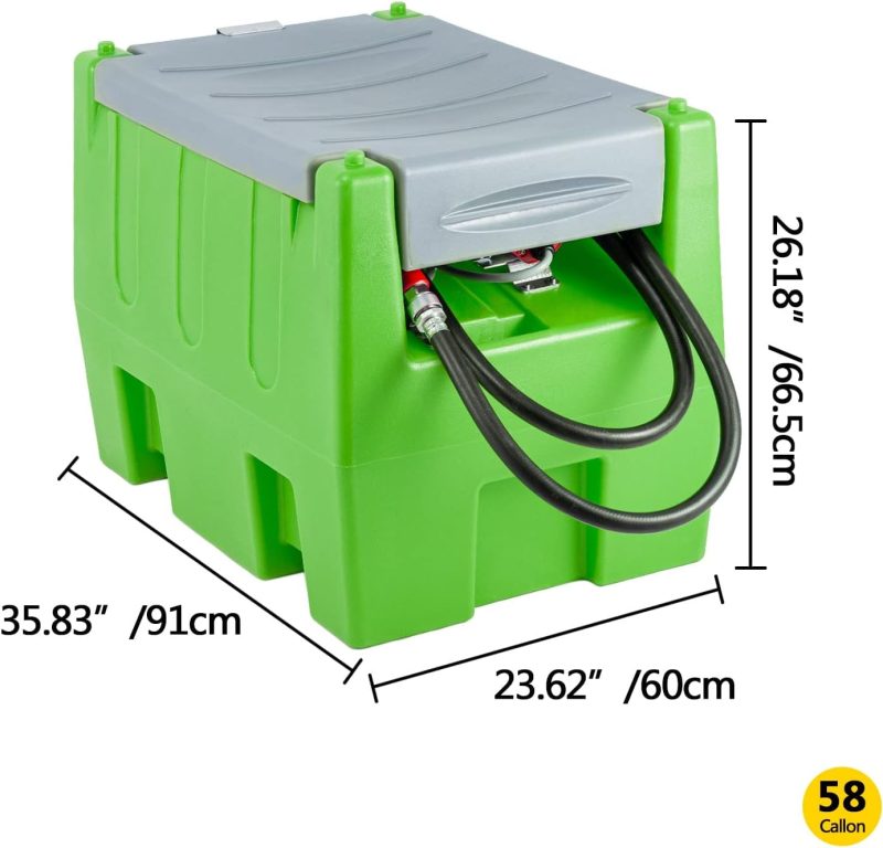 TECSPACE 58 Gallon Diesel Tank, Portable Fuel Tank with 12V Electric Fuel Transfer Pump, 40 GPM Diesel fuel Tank with 4 Meters Hose for Diesel Transportation (Green, 58 gal) - Image 6