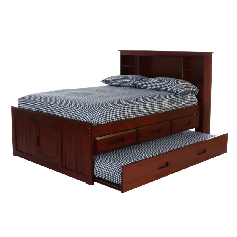 OS Home and Office Solid Pine Full Size Captains Bookcase Bed-Style:3 Drawers with Trundle/Merlot - Image 4