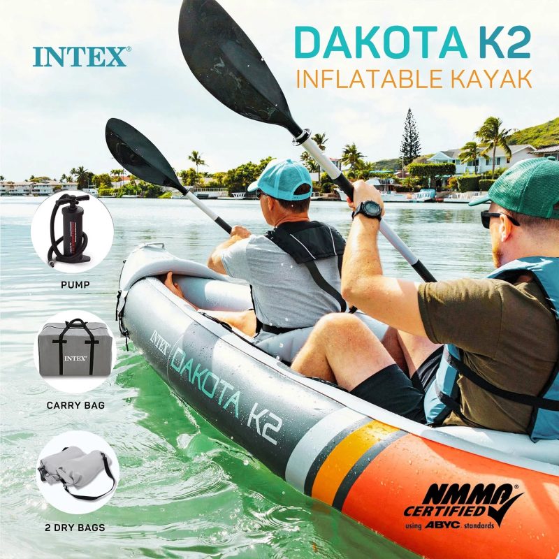 Open Box Intex Dakota K2 2 Person Vinyl Inflatable Kayak with Oars and Pump - Image 10