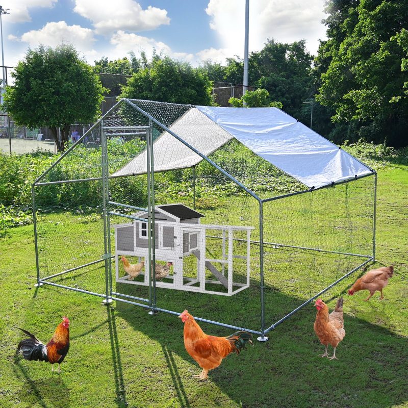 Kkonetoy 10 X 10 X 6.6ft Large Metal Chicken Coops, Outdoor Duck Walk-in Run Poultry Cage, Walk-in Hen House& with Waterproof Cover - Image 2