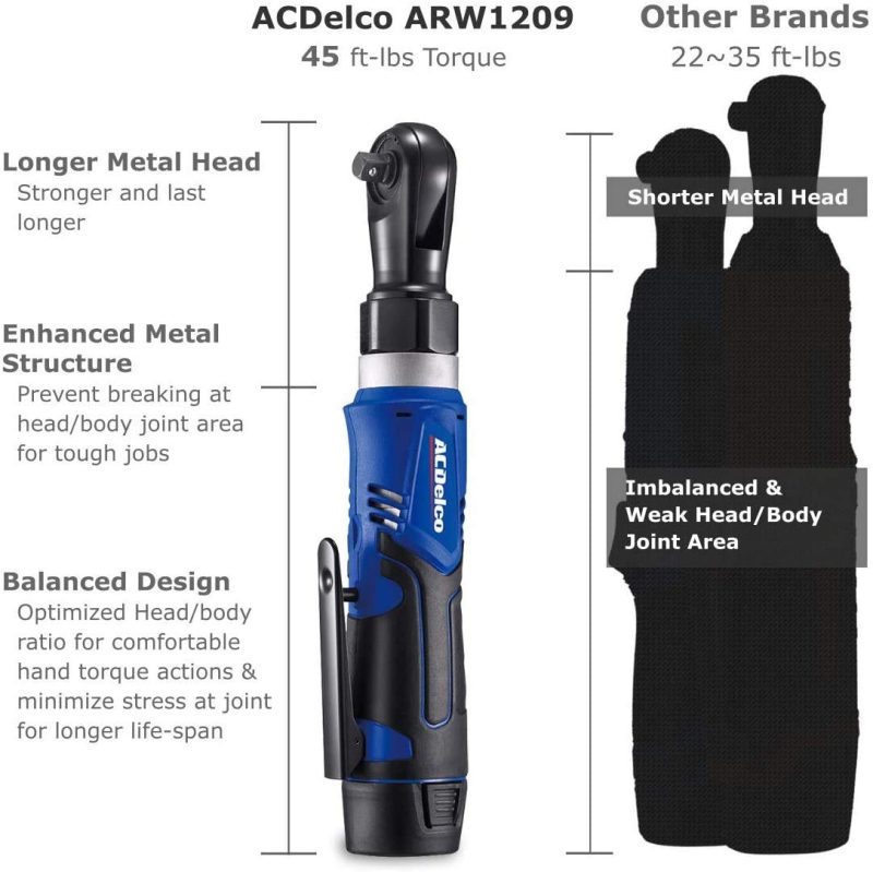 ACDelco ARW1209-K9 G12 Series 12V Li-ion Cordless u00bcu201d & 3/8u201d Ratchet Wrench Combo Tool Kit with Canvas Bag - Image 3