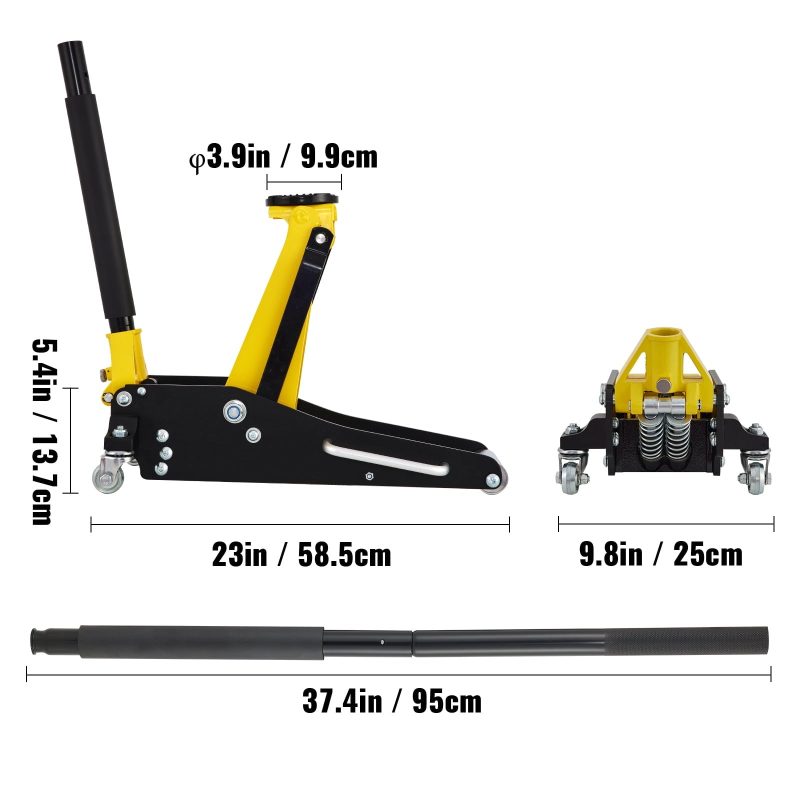 BENTISM Low Profile Floor Jack 1.5 Ton (3300 lbs), Aluminum and Steel Hydraulic Racing Floor Jack, Dual Piston Quick Lift Pump, 3-3/20" - 14-10/27" Height Lifting Range, Yellow+Black - Image 8