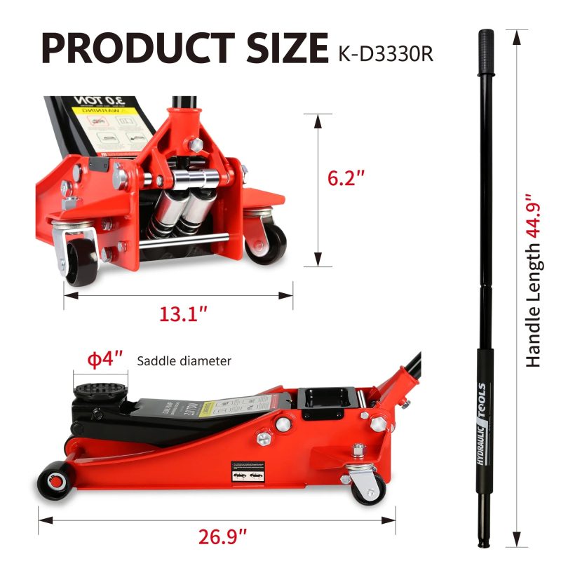 Low Profile Floor Jack, Seizeen 3 Ton(6600 lbs) Trolley Jack Dual Lift Pump, Quick Lift 3-3/10" - 18-4/20", Heavy-Duty Steel Jack with 45''L Extended Handle, Car Jack w/Wheels, Rubber Saddle, Red - Image 11