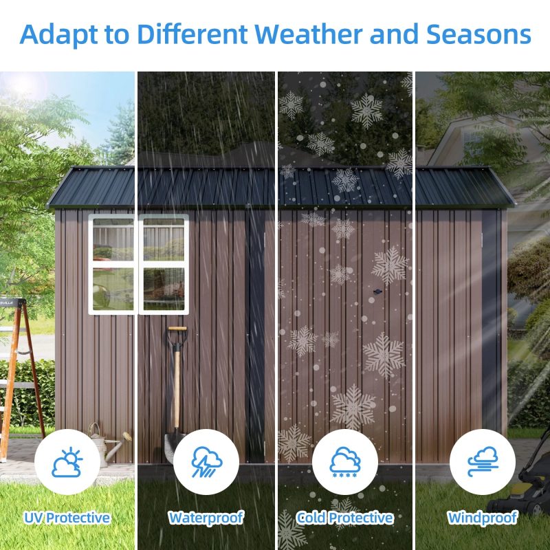 JAXPETY 10 x 10 ft Outdoor Metal Storage Shed with Window & Lockable Door for Garden, Backyard, Tool Storage Use, Brown - Image 7