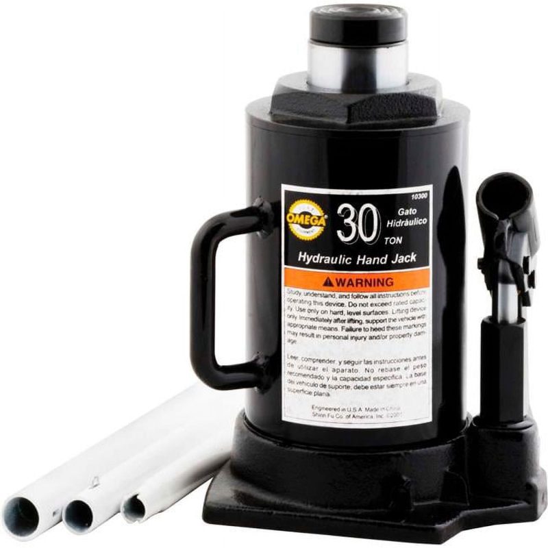 Omega 10300 Black Hydraulic Side Pump Bottle Jack, 30 Ton Capacity