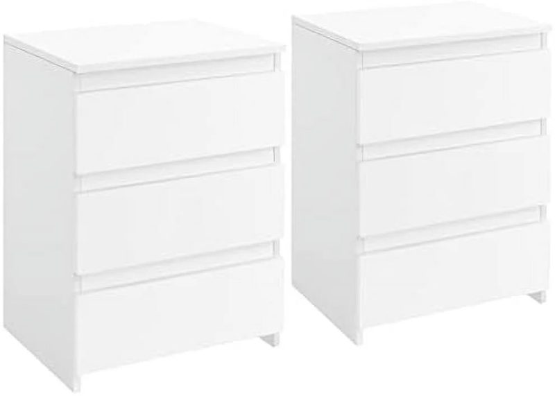 AYFDEGT 2PCS 3-Drawer Nightstands White Bedside Tables with Space Modern Bedside Cabinet Units with Sturdy Base Small Bedside Cupboards for Bedroom Small Space