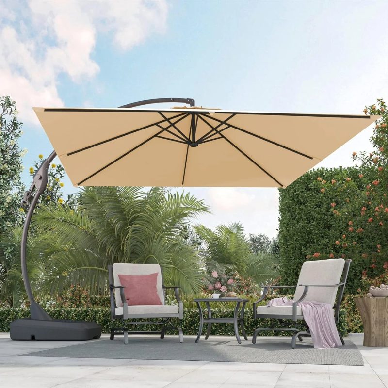 Grand Patio 10x10 ft Deluxe Cantilever Aluminium Offset Umbrella, Rectangular Patio Umbrella with Base, Champagne - Image 3