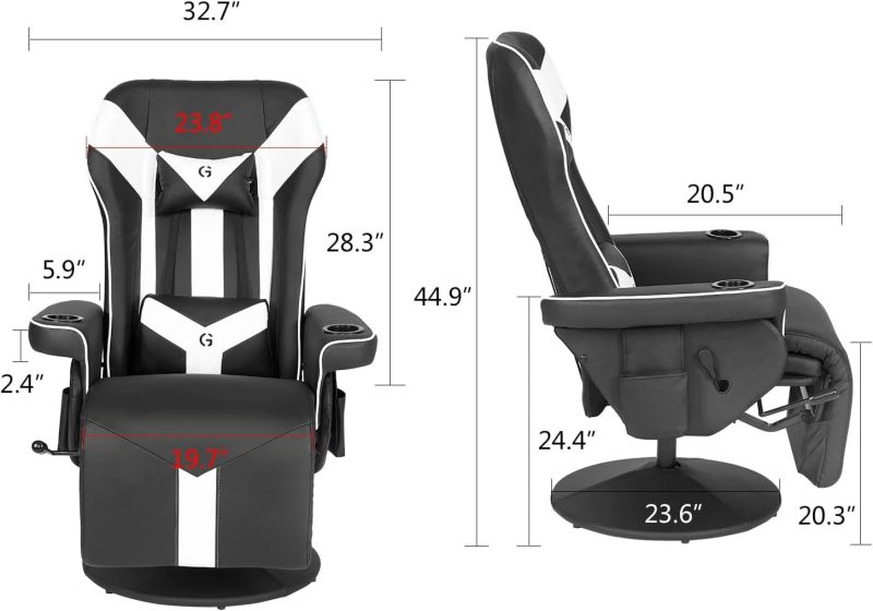 King Throne Ergonomic Gaming Chair, High Back Video Racing Chair, Swivel Recliner Chair with Footrest, Adjustable Backrest, Headrest, Lumbar Support, Cupholders, Black White - Image 3