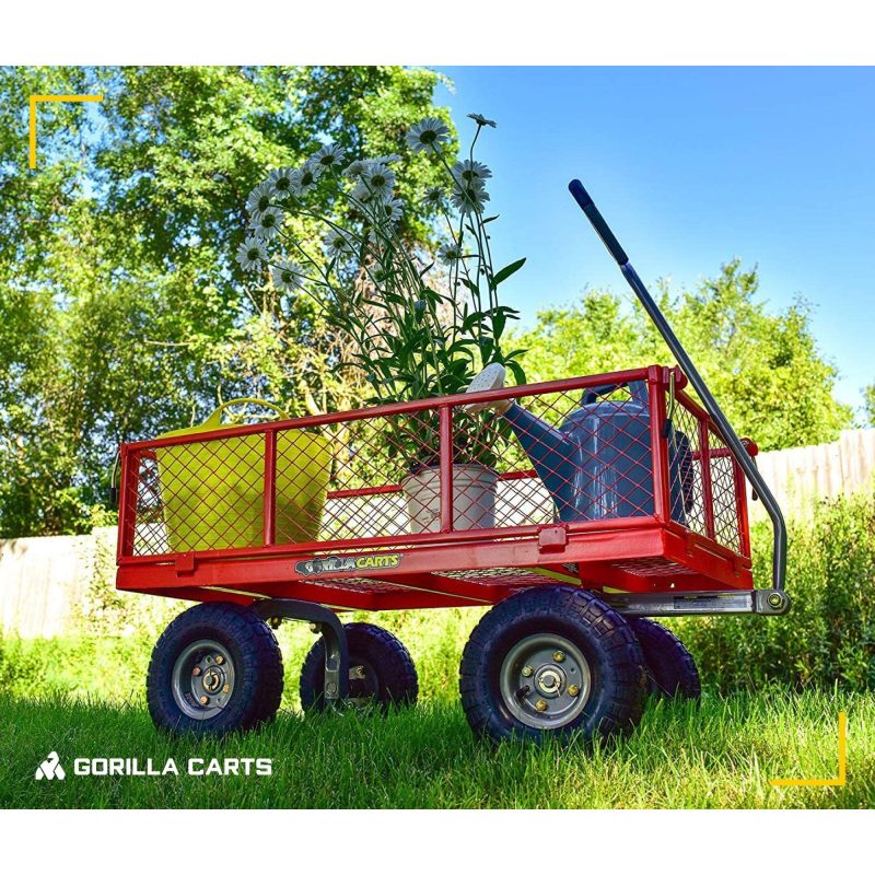 Gorilla Cart 800 Pound Capacity Heavy Duty Steel Mesh Utility Wagon Cart, Red - Image 9