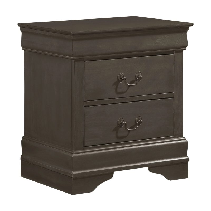 DeeHome Classic Louis Philippe Style Stained Gray Finish 1pc Nightstand of 2x Drawers Traditional Design Bedroom Furniture - Image 2